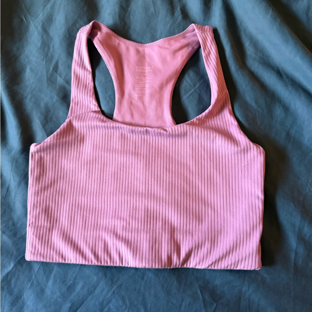 girlfriend collective rose ribbed racerback bra